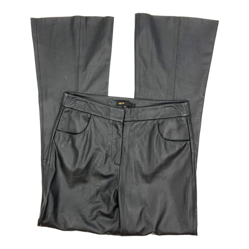 Maje Black Lambskin Leather Trouser Pants Size 38FR Medium US